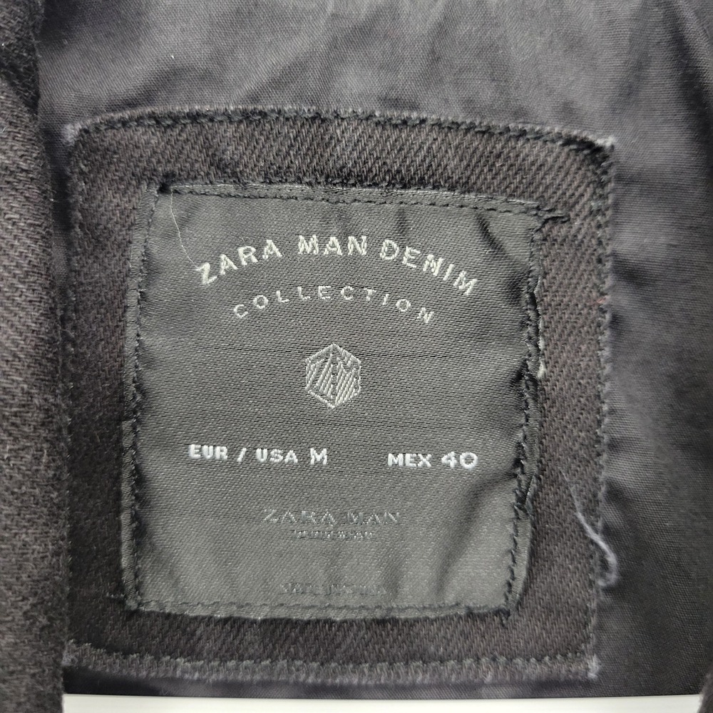 ZARA Man Denim Black Moto Jacket Mens M New Culture Biker Grunge Streetwear Punk - Picture 7 of 9